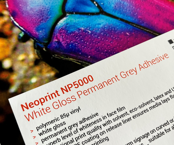 neoprint np5000 white gloss permanent grey adhesive polymeric vinyl, np5000, polymeric vinyl