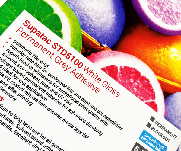 supatac std5100 gloss white vinyl permanent grey adhesive polymeric vinyl, std5100, polymeric vinyl, 5 year polymeric